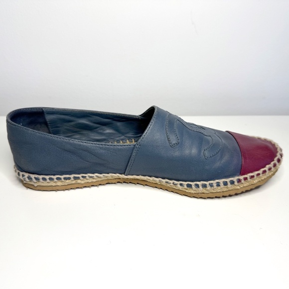 CHANEL CC Blue Red Lambskin Leather Espadrilles Flats Loafers EU 38 fit US 7 - Picture 8 of 14